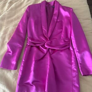 Vibrant Zara Hot Pink Satin Effect Blazer Dress Medium